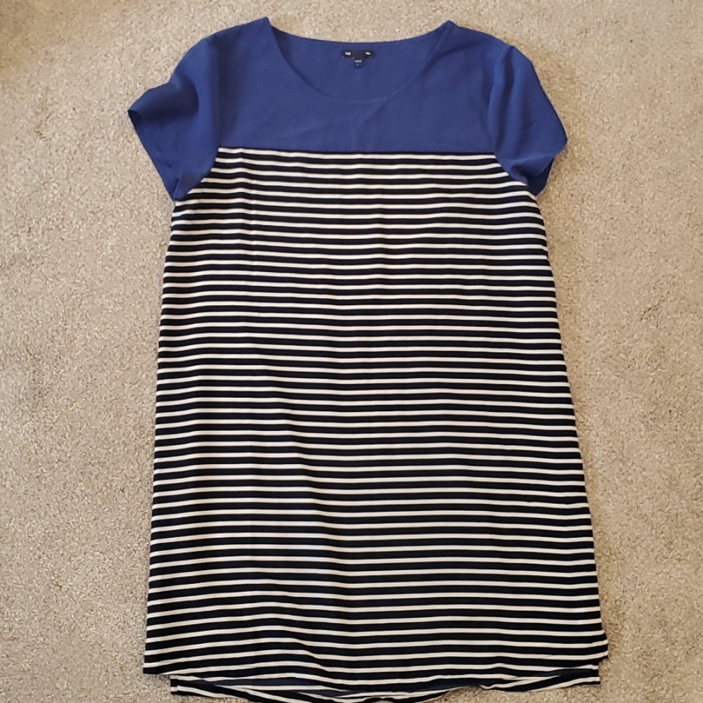Gap dress, women's L, Blue top, Navy and white stripe bottom